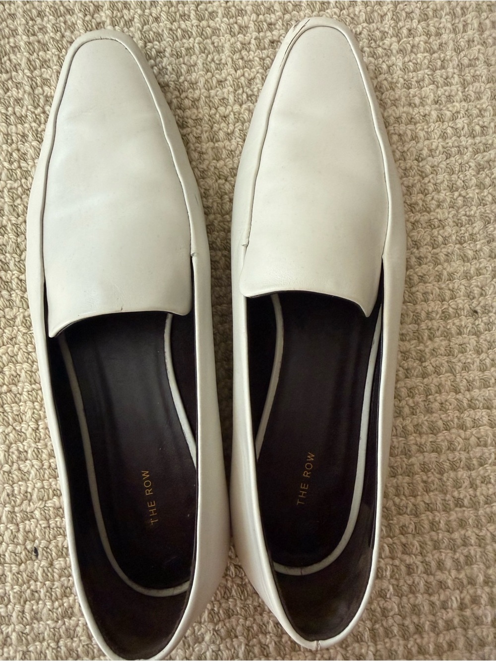 The Row White Leather Slip-On Loafers with Black Interior size 40
